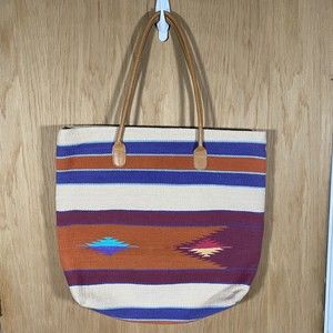 Southwest Aztec Tote Bag Colorful Stripe Pattern Color Block 100% Cotton Western